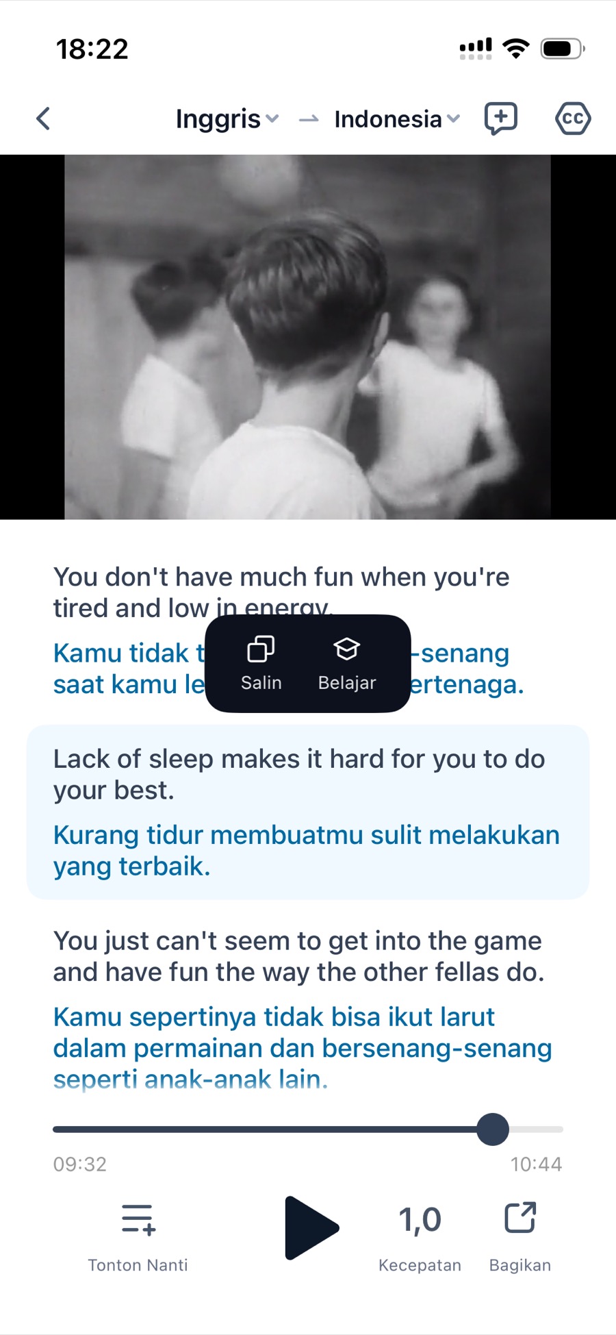 Tangkapan layar untuk masuk ke mode belajar