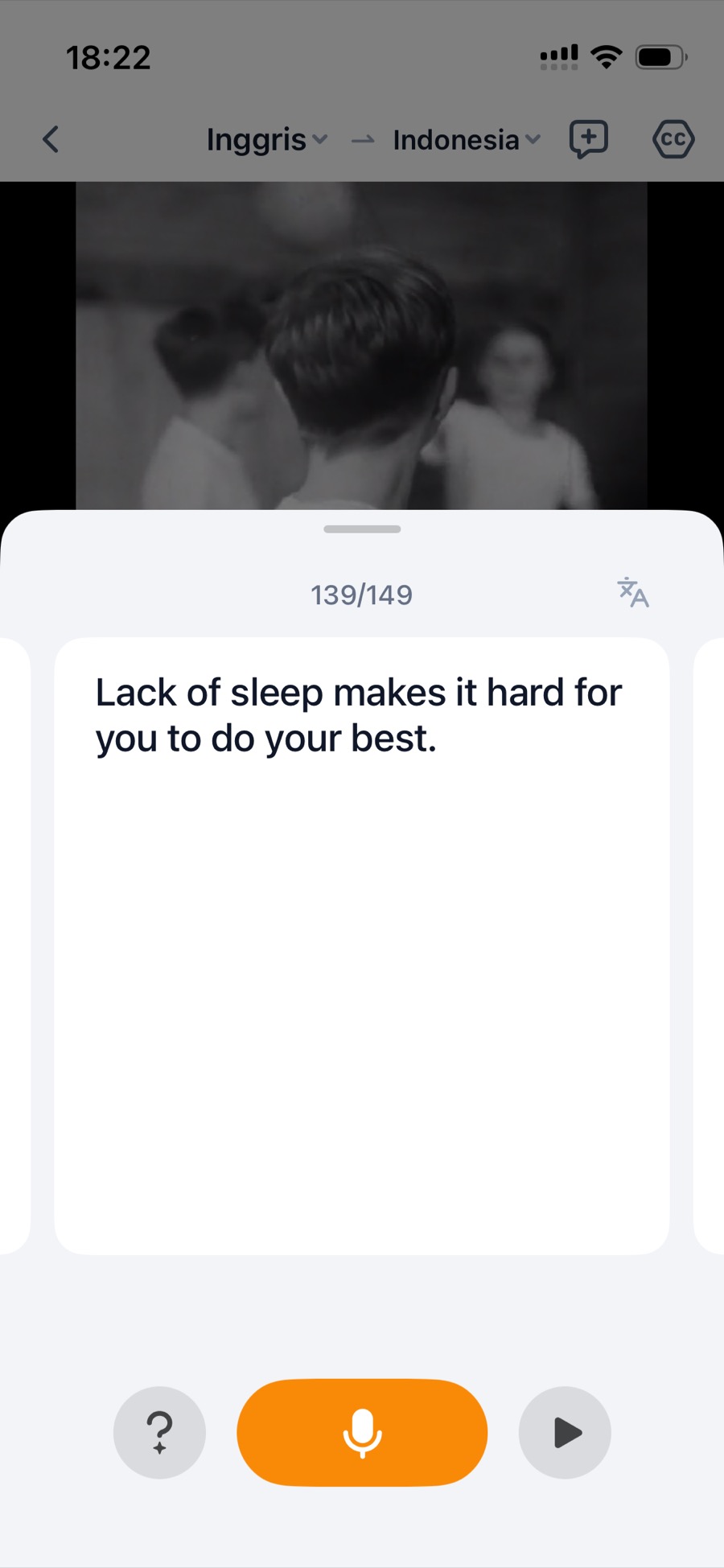 Tangkapan layar latihan shadowing
