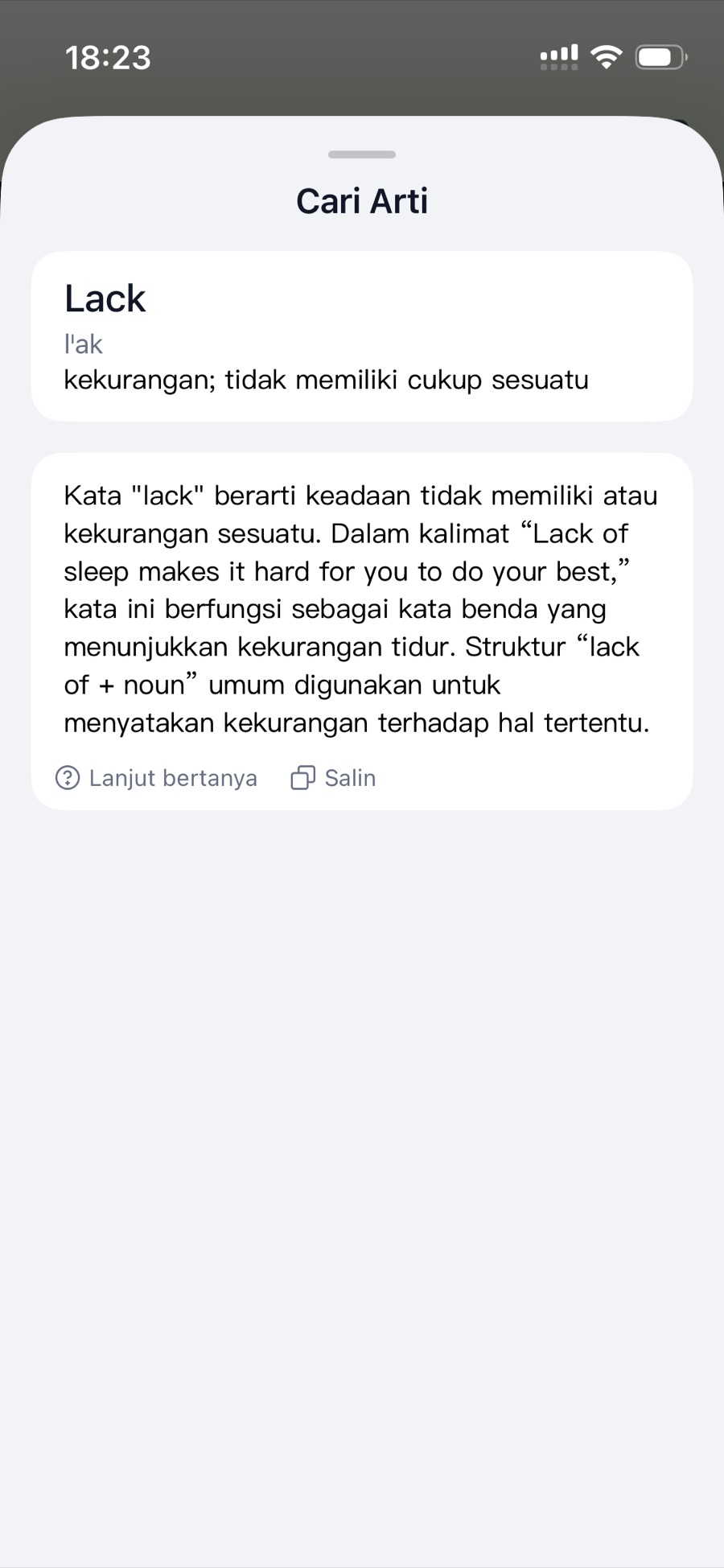 Tangkapan layar analisis struktur kalimat